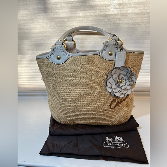 Coach Handbags - COACH BLEECKER STRAW White Leather Shoulder Tote Bag